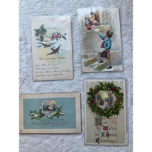 Vintage Christmas/New years Postcards 1920's Bundle of 4 Holidays Collectibles